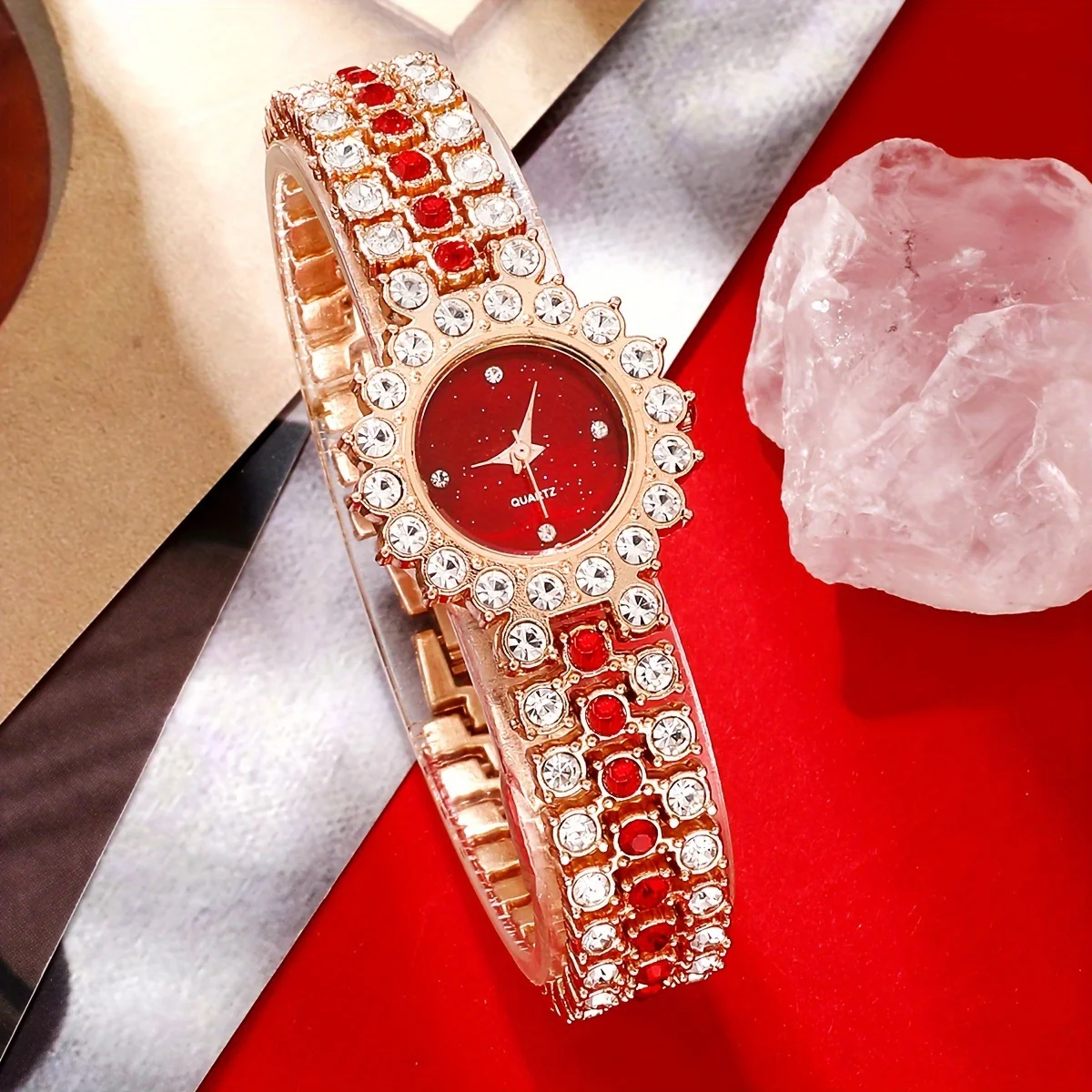 Luxury Watch Gift For Her - 2 Stück/Set Damenuhr, luxuriöse Strass-Quarz-Armbanduhr und