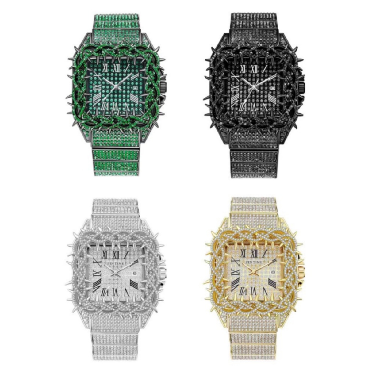 Luxury Watch Iceberg - Iced Out Quadratische Herren-Quarzuhr mit Dornenlünette,