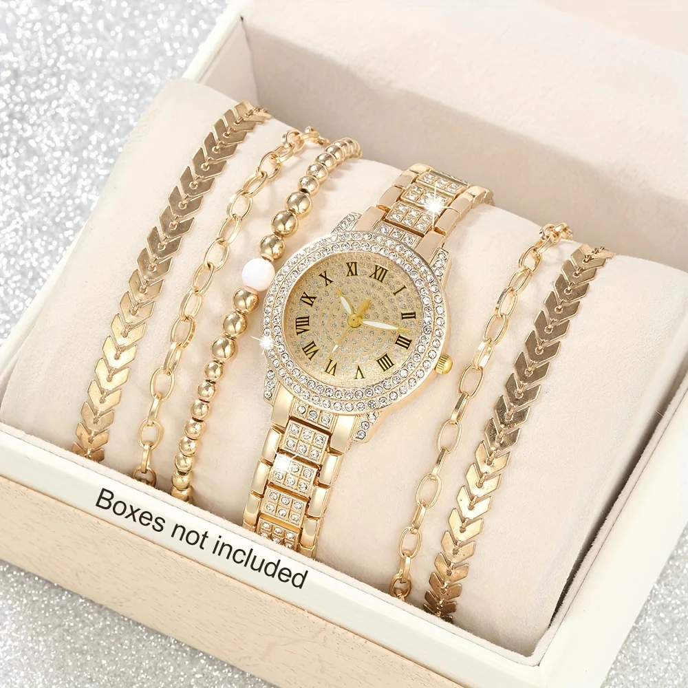 Luxury Watch Gift For Her - 6 teile/satz frauen Luxus Strass Quarzuhr